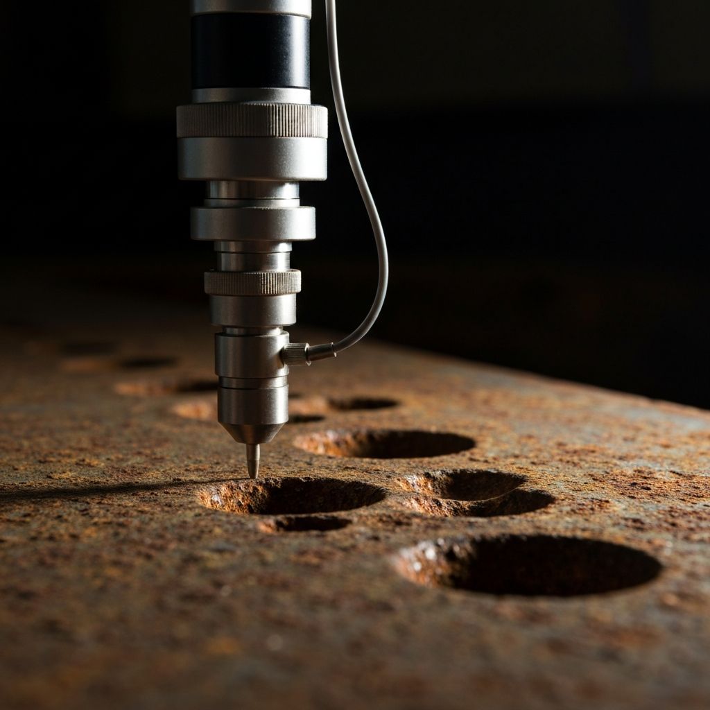 Robotic sensor making contact with steel surface